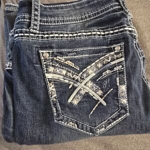 Grace Boot Cut Jeans - Dark Blue with White Stitching